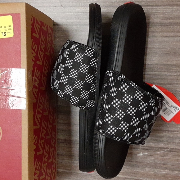 🎒 2/$30 👟 Vans Range Youth Slide Sandals Checker Dot Black Sz 3 NWT - Picture 5 of 9